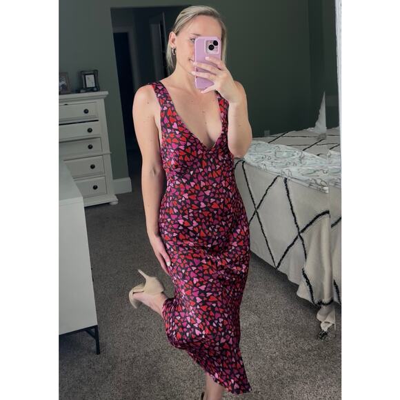 NWT Rumored Sunset Strip Slip Midi Dress S Love struck Valentines Old Hollywood - Picture 1 of 13